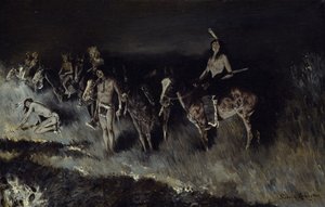 De grasbrand (tegenvuur) door Frederic Remington